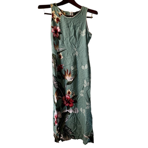 Floral Green Sleeveless Maxi Dress M